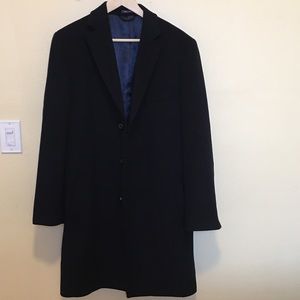 Stafford Wool Blend Black Long Lined Midweight Top Coat Mens L